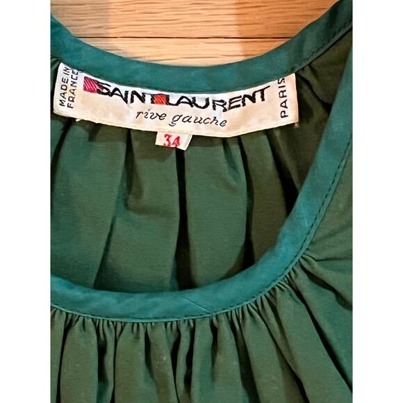 Saint Laurent Rive Gauche Vintage 1970 Green Belted Cap Sleeve Mididress sz 34/2 - Picture 2 of 16
